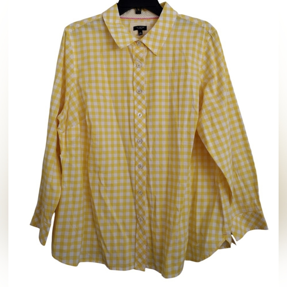 Talbot's Bright Yellow Button-Up Picnic Gingham Shirt Size 2Xp